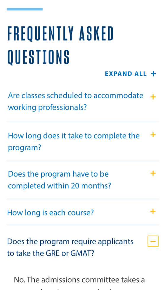 Element mobile website cards