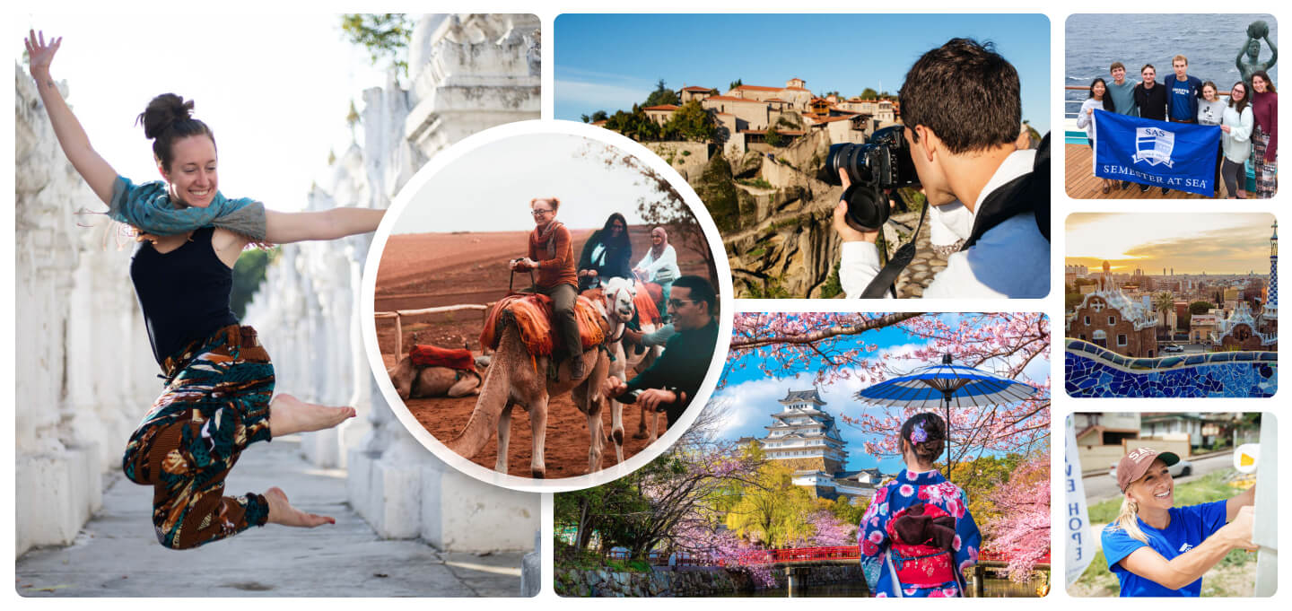 Collage of travel and adventure photos showing people exploring various destinations worldwide.