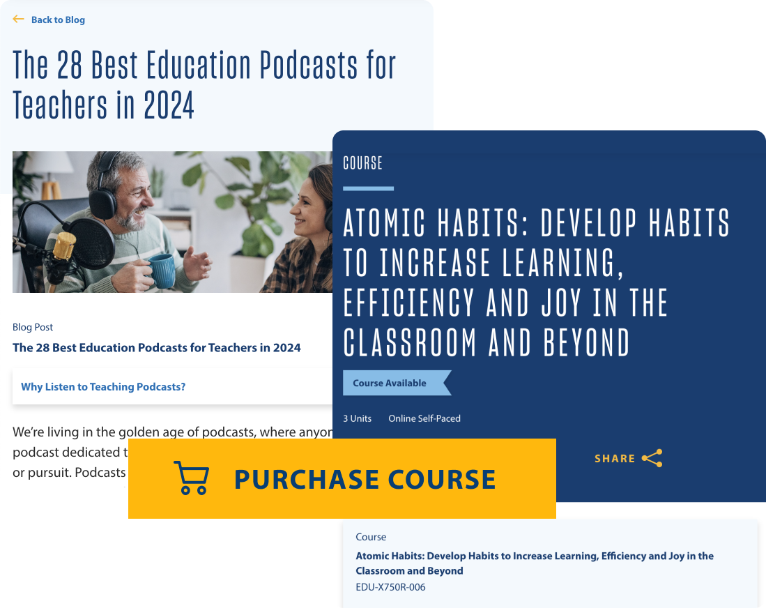 University of San Diego PCE | WordPress & Destiny One Website Integration 1 screenshot of the USD PCE website page for "28 best education podcasts for teachers in 2024"
